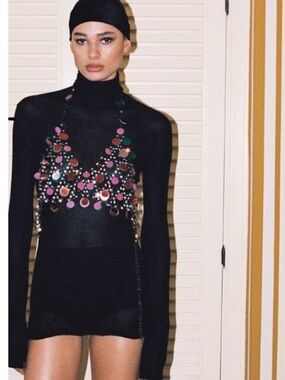 Zara Sequin Chain Crop Bralette with Iridescent Discs